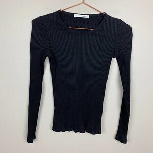 Aritzia Wilfred Free Black Ribbed Scoop Neck Long Sleeve Top XS